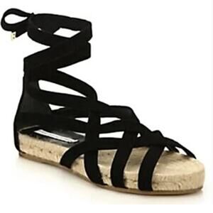 Diane von Furstenberg Bastia Black Suede LaceUp Gladiator Espadrilles EU 37 US 7